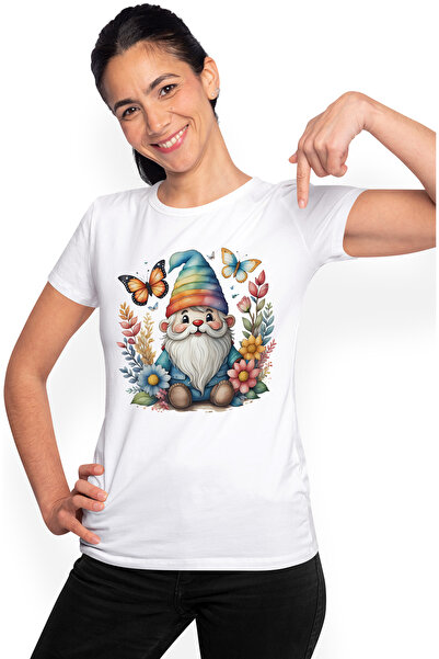 StoryGift Romania Tricou Femei Cu Un Pitic De Gradina Vesel, Ilustratie, Fluturi, Natura, Flori Di Wht_m