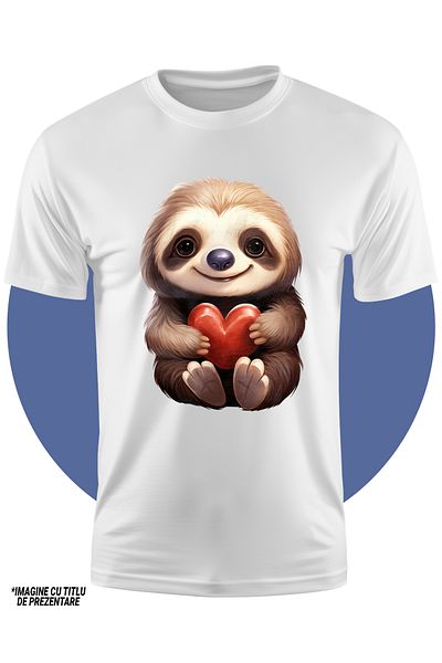 StoryGift Romania Tricou Copii Cu Un Sloth/lenes Care Tine O Inima In Brate, Ilustratie, Apreciere, Recunost