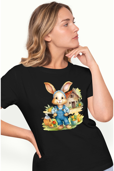 StoryGift Romania Tricou Femei Cu Un Iepuras Vesel, Ilustratie, Casuta In Spa...