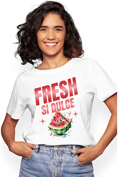 StoryGift Romania Tricou Femei Pepene Rosu Fresh Si Dulce, Vara, Desert Cu Imprimeu Pe Fata, 100% Wht_m
