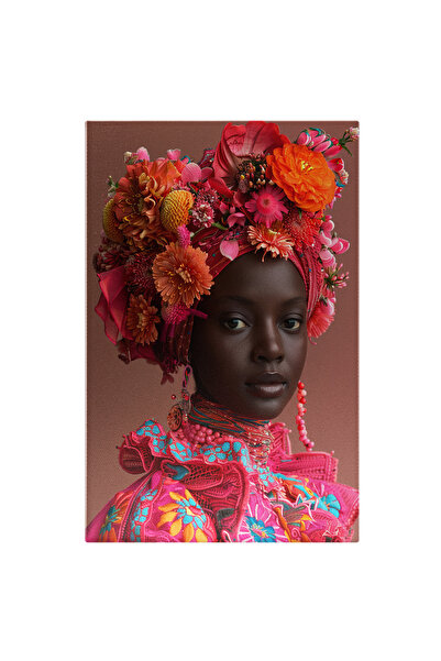 StoryGift Romania Tablou Canvas Femeie Africana Cu Turban In Cap De Floricele...