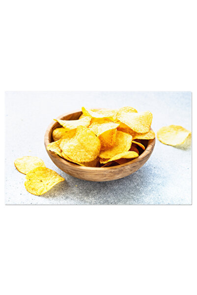 StoryGift Romania Tablou Canvas Chipsuri De Cartofi In Bol De Lemn Pe Masa Alba Un Deliciu Rapid Si Savuros, Aduc