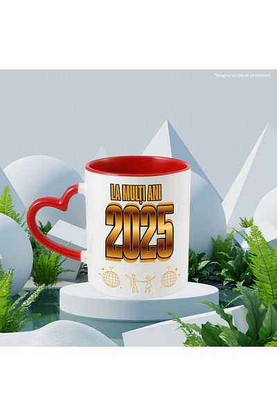 StoryGift Romania Happy New Year 2025 New Year's Eve Party Mug, 330ml, Ceramic with Heart Handle, With,STG.