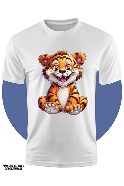 StoryGift Romania Children's T-shirt with a cheerful tiger, illustration, crazy, crazy look, wild animal, ju