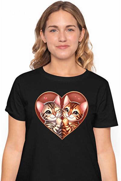 StoryGift Romania Tricou Femei Cu 2 Pisicute Care Stau Intr-o Inima, Ilustrat...