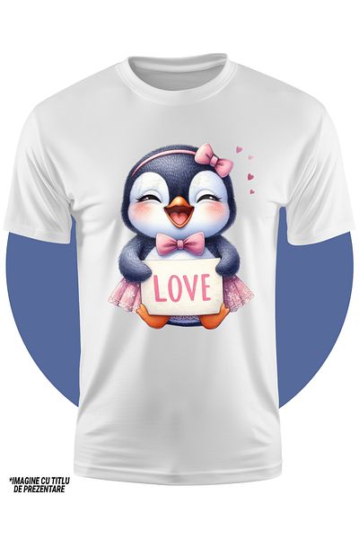 StoryGift Romania Tricou Copii Cu Un Pinguin Micut, Ilustratie, Inimioare, Imbujorata, Rade, Funda, Fusta, I