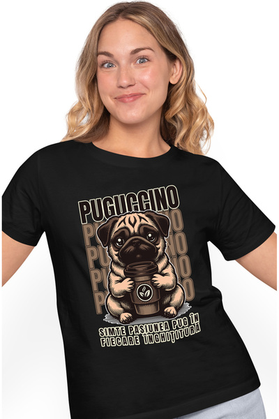 StoryGift Romania Tricou Femei Cafea Puguccino. Pug Dog Cappuccino Cu Imprime...