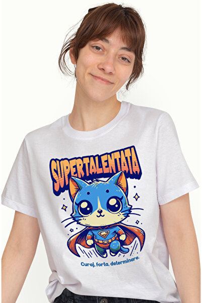 StoryGift Romania Tricou Femei Super Talentata, Supererou, Pisica Zburand, Cu...