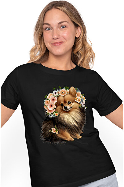 StoryGift Romania Tricou Femei Cu Un Catel Blanos Care Are Multe Floricele Di...