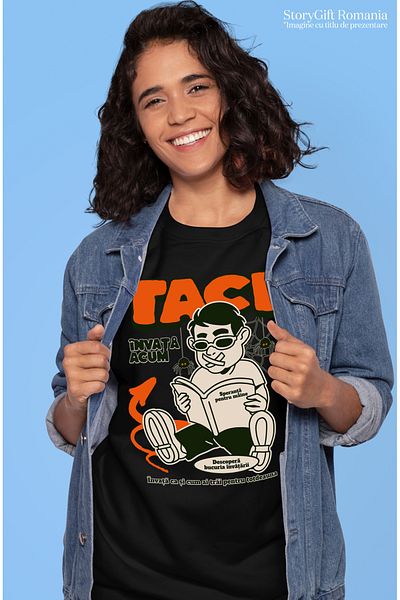 StoryGift Romania Tricou Femei Taci Invata Acum Bucuria Vietii Dezvoltare Personala Cu Imprimeu Pe Blk_l