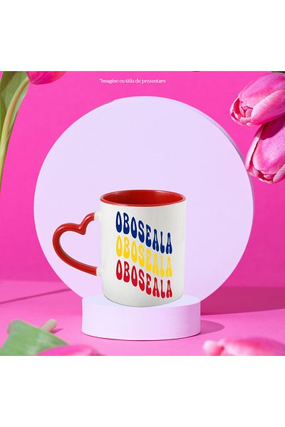 StoryGift Romania Mug The Word Fatigue, in the Colors of the Romanian Flag, Red, Yellow, Blue, , With ,STG.