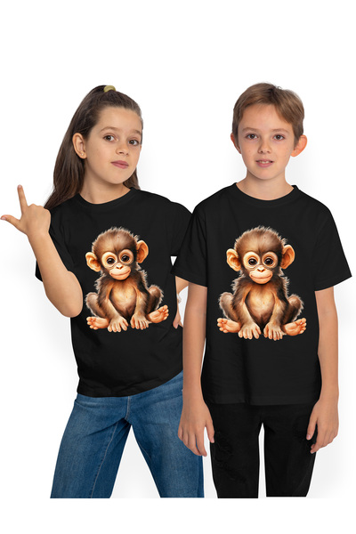 StoryGift Romania Tricou Copii Cu Un Pui De Cimpanzeu, Ilustratie, Timid, Juc...