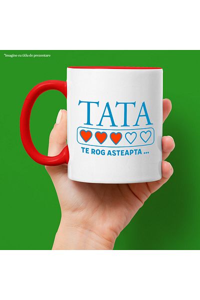 StoryGift Romania Mug with Hearts Full of Color Text Dad Please Wait, Family, Love,, Ceramic, With,STG