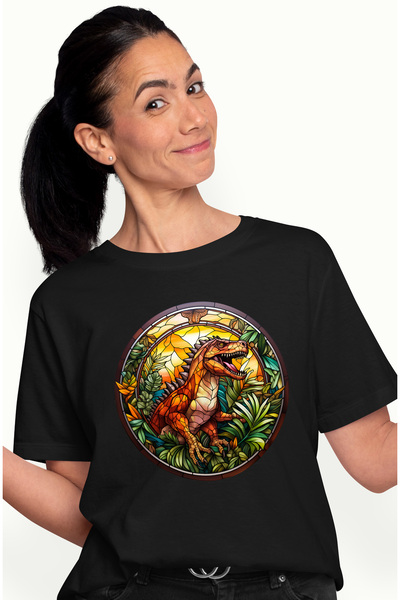 StoryGift Romania Tricou Femei Cu Un Dinozaur Furios, Ilustratie, In Stil Mozaic, Sticla, Verdeata Blk_l