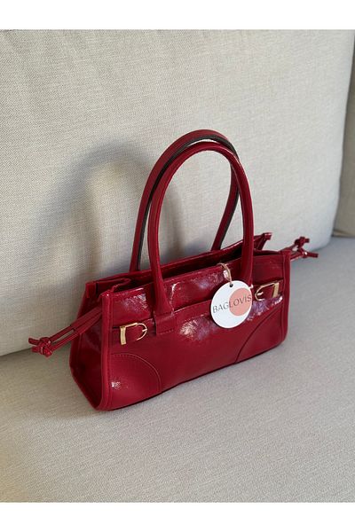 BAGLOVİS Red Women's Shoulder Bag with Buckle on Front and Drawstring Sides En28 Uzn15
