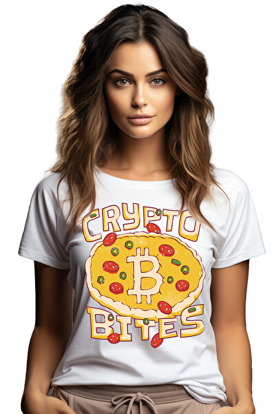 StoryGift Romania Tricou Femei Cu Pizza Cu Bitcoin, Crypto Bites, Monede Virt...