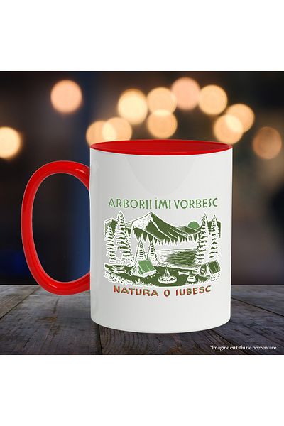 StoryGift Romania Mug Trees Speak to Me I Love Nature, 330ml, Ceramic with Red Handle, With Red Handle, STG