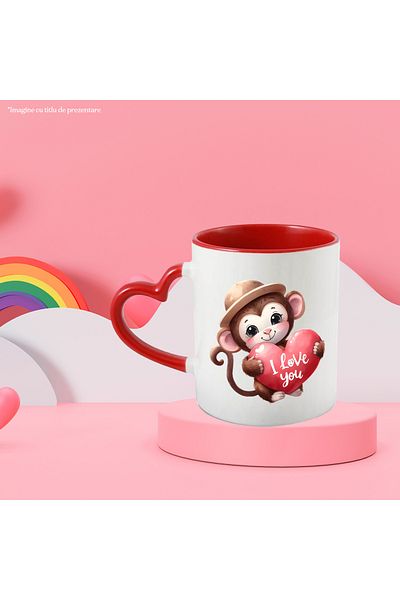 StoryGift Romania Mug with an explorer monkey holding a heart with the message "I love you", , With ,STG.