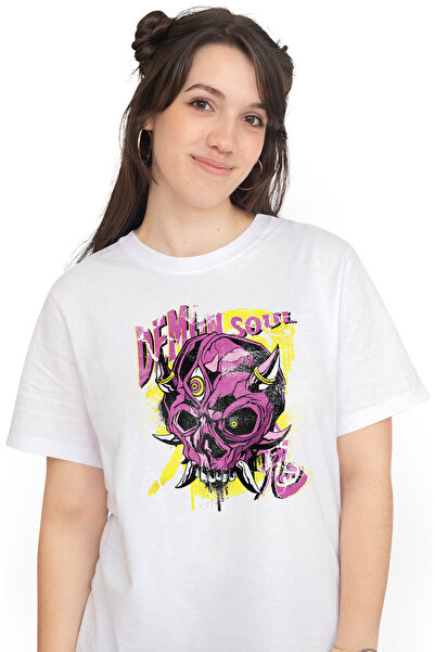 StoryGift Romania Tricou Femei Cu Mesaj In Engleza Demon Soul, Craniu, Ochi, Coarne, Multicolor C Wht_s