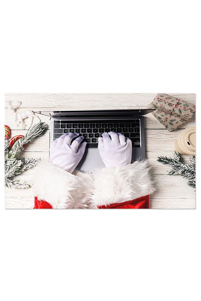 StoryGift Romania Tablou Canvas Concept De An Nou Mana Lui Mos Craciun Cu Laptop, Tehnologie Si Conexiune In Sez