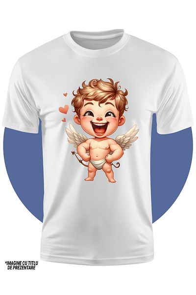StoryGift Romania Tricou Copii Cu Un Bebelus Cupidon Care Rade, Ilustratie, Aripi, Inimi, Valentine's Day, C