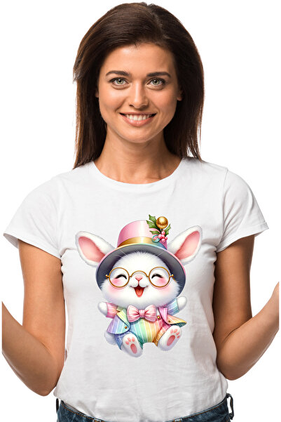 StoryGift Romania Tricou Femei Cu Un Iepuras Fericit, Ilustratie, Alb, Poarta...