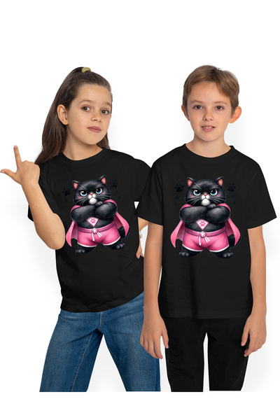 StoryGift Romania Tricou Copii Cu O Pisica Neagra In Costum De Eroina, Ilustr...