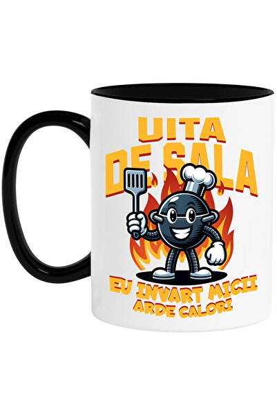 StoryGift Romania Cana Iubitor De Gratar Uita De Sala Eu Invart Micii Haios Gym, 330ml, Ceramica C, Cu Maner Negru Stg