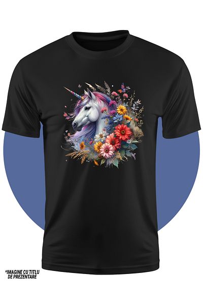 StoryGift Romania Tricou Copii Cu Un Unicorn, Ilustratie, Flori, Abstract, Fluturi, Natura, Libertate, Evada