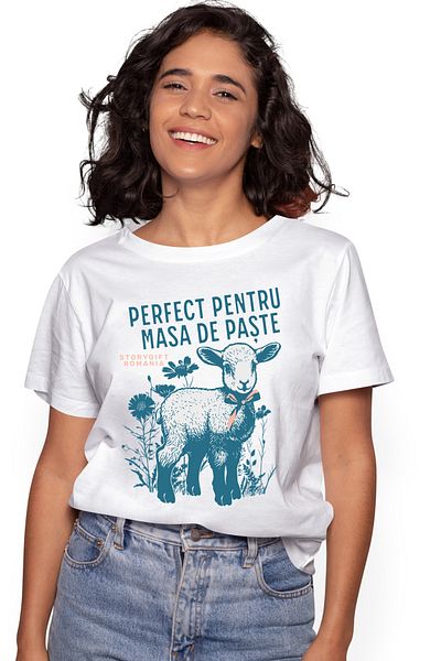 StoryGift Romania Tricou Femei Perfect Pentru Masa De Paste Miel Cu Funda Familie Cu Imprimeu Pe F Wht_l