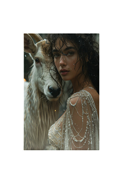 StoryGift Romania Tablou Canvas Capra Alba Salbatica Langa Fata Bruneta Cu Pa...