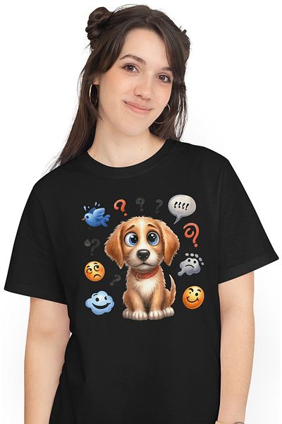 StoryGift Romania Tricou Femei Cu Un Caine Cam Dezamagit, Ilustratie, Mirat, Se Intreaba, Isi Pune Blk_l
