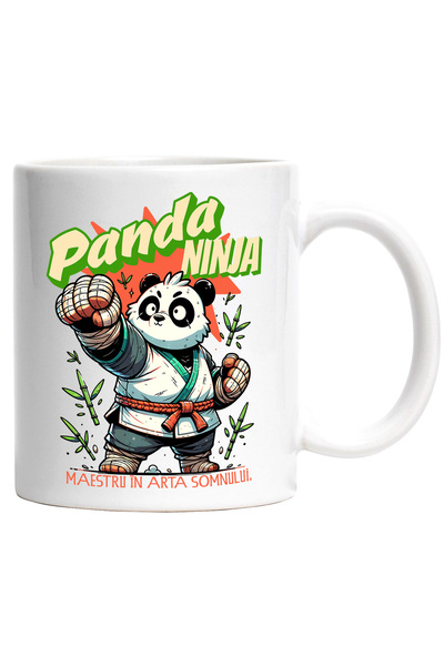 StoryGift Romania Cana Panda Ninja-maestru In Arta Somnului, 330ml, Ceramic Cu Maner Alb, Cu Maner Alb Stg