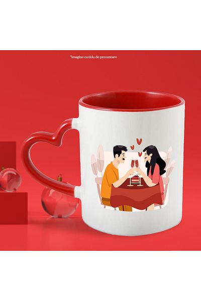 StoryGift Romania Mug With Couple, Dinner, Hearts, Wine, Cake, Love, Table, Multicolor 330 ml, Ceramics, With ,STG
