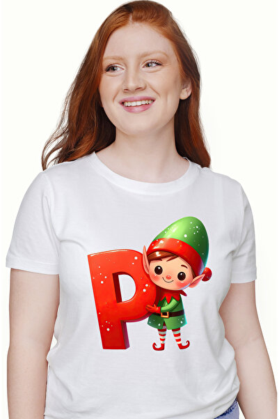StoryGift Romania Tricou Femei Cu Un Spiridus Vesel Care Tine Litera "p", Ilustratie, Scoala, Ajut Wht_l