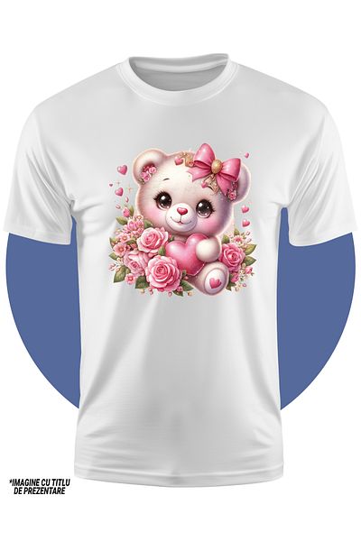 StoryGift Romania Tricou Copii Cu O Ursoaica De Plus Vesela, Ilustratie, Trandafiri, Roz, Flori, Plante, Fun