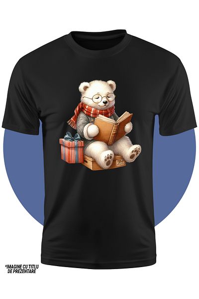 StoryGift Romania Tricou Copii Cu Un Urs Polar Care Citeste O Carte, Ilustratie, Imbracat Gros, Lectura, Ese