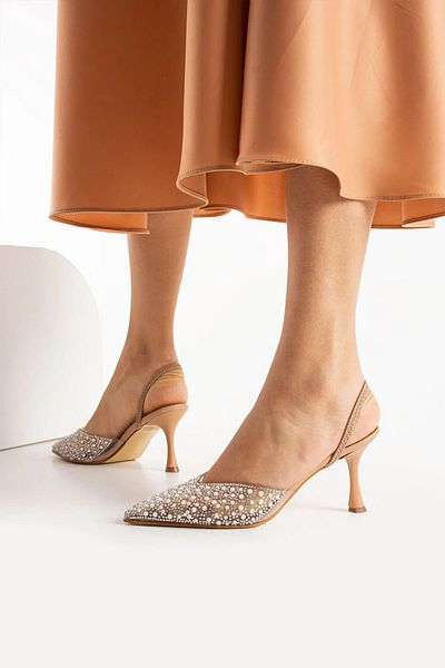 diya shoes William Transparent Pointed Toe Pearl Detailed 7 cm Heel Classic Heeled Shoes Women