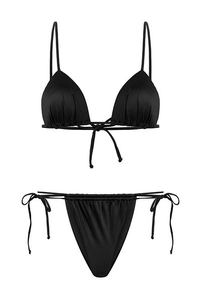TIME MUSE Black Gathered Marla Triangle Biklni Suit
