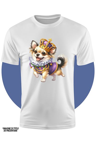 StoryGift Romania Tricou Copii cu un catel bucuros, ilustratie, coroana, jucaus, pentru iubitorii de caini