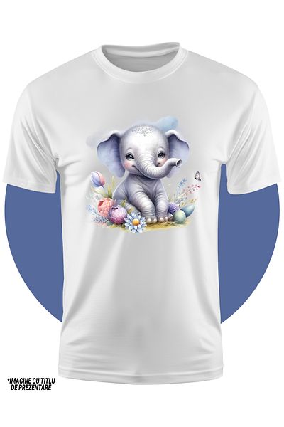 StoryGift Romania Tricou Copii Cu Un Pui De Elefant Care Sta Degeaba, Ilustratie, Vesel, Simboluri Pe Creste