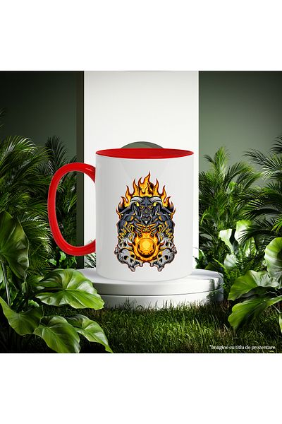 StoryGift Romania Demon Mug, Horns, Flames, Bones, Skulls, Sphere, Multicolor 330 ml, Ceramic, With ,STG