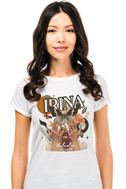 StoryGift Romania Tricou Femei Cu Numele Irina, Colaj Fata, Fluture, Flori, C...