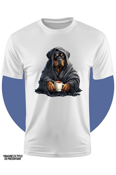 StoryGift Romania Tricou Copii Cu Un Caine Rottweiler Care Are Un Capod Gri, Tine O Tricou Copii Cu Ceai Fie