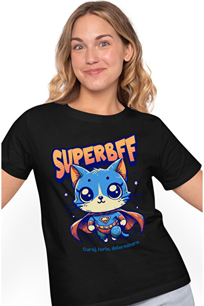 StoryGift Romania Tricou Femei Super Bff, Best Friend, Supererou, Pisica Zbur...