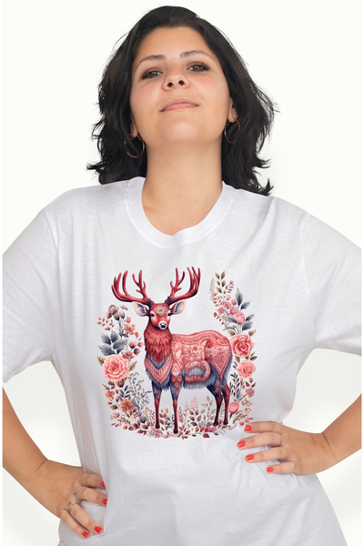 StoryGift Romania Tricou Femei Cu Un Cerb Cu Diferite Simboluri Si Tatuaje, I...