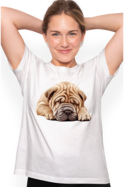 StoryGift Romania Tricou Femei Cu Un Caine Shar Pei Care Doarme, Ilustratie, Somn Adanc, Obosit, L Wht_l