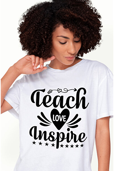 StoryGift Romania Tricou Femei Cu Inimioara Si Stelute Cu Textul "teach, Love, Inspire" - Preda/in Wht_l