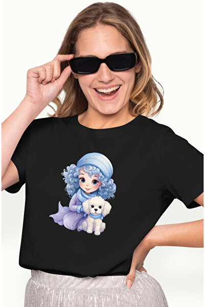 StoryGift Romania Tricou Femei Cu O Fetita Dragalasa Care Are Un Catel Alb, I...