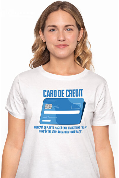 StoryGift Romania Women's T-shirt credit card, bank, bank installments, money, debts with print on WHT_L,STG62773
